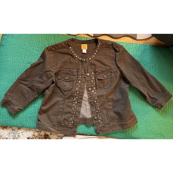 Vintage Ruby Rd Jean Jacket Sz 18 With Embellishments Y2K Grunge Boho Rocker 90s - Picture 1 of 16